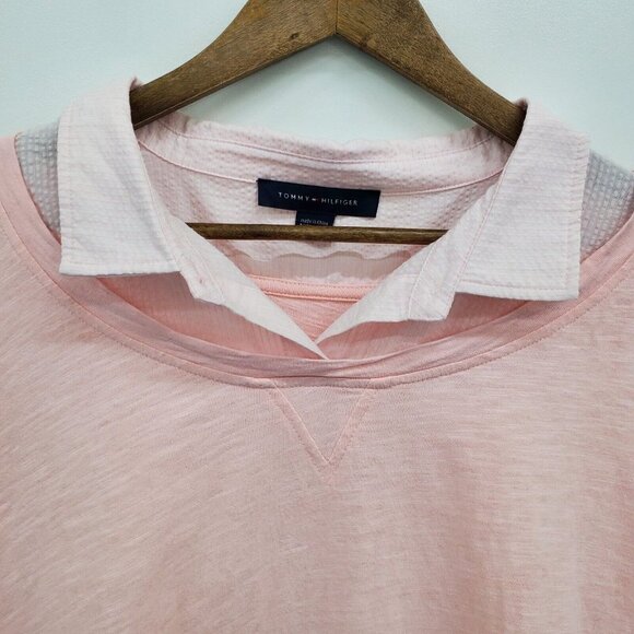 Tommy Hilfiger Womens Pink Layered Long Sleeve Button Shirt Top Blouse Size 2XL - Picture 10 of 15